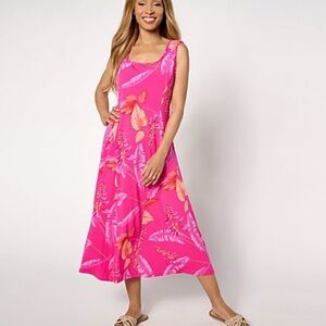 Susan Graver Liquid knit Vibrant Pink and Orange Sleeveless Midi Dress